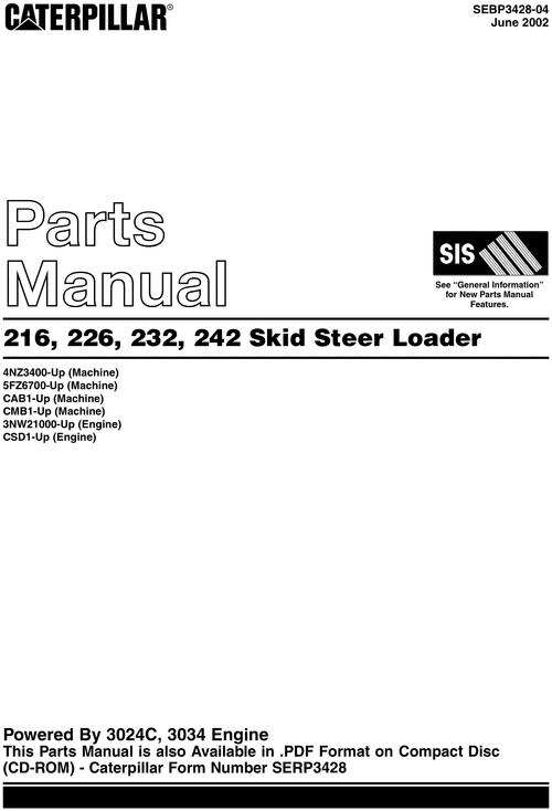 Product picture CATERPILLAR PARTS MANUAL FOR 216,226,232,242,SKID STEER LOAD