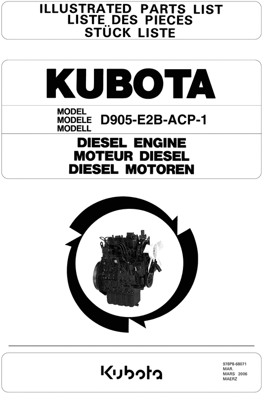 Product picture KUBOTA D905-E2B-ACP-1 DIESEL ENGINE PARTS MANUAL