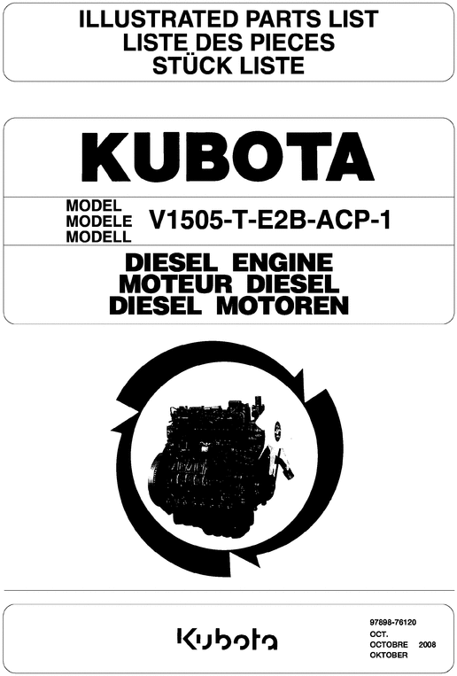 Product picture KUBOTA PARTS MANUAL FOR V1505 DIESEL ENGINE