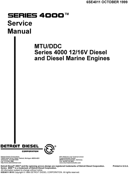 Product picture MTU-DETROIT SERIES 4000 12V and 16V ENGINE SERVICE MANUAL